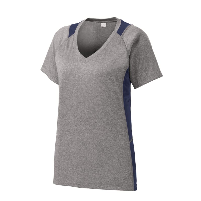 Sport-Tek Women's Heather Colorblock Contender V-Neck Tee. 19
