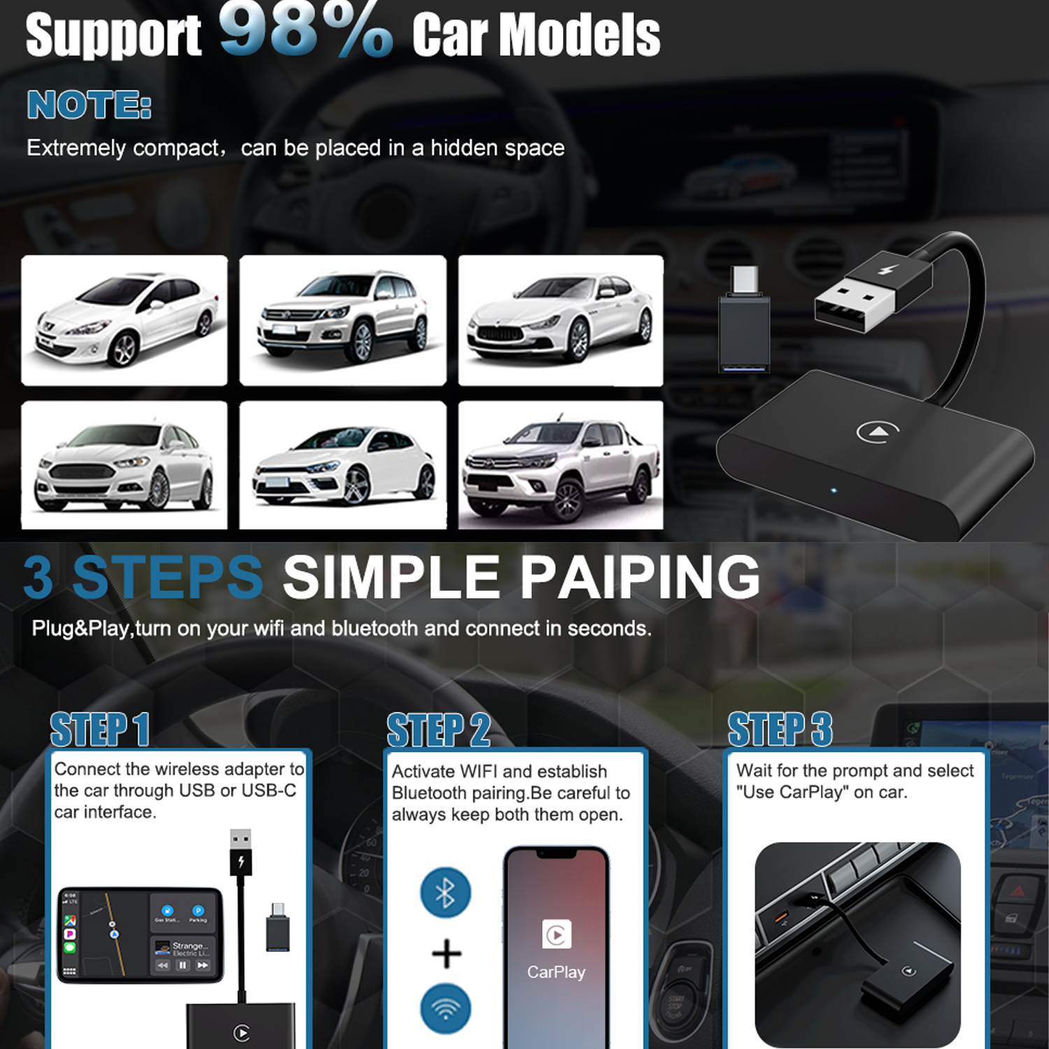 Wireless Adapter Converting Wired In-Car Projection Systems 4
