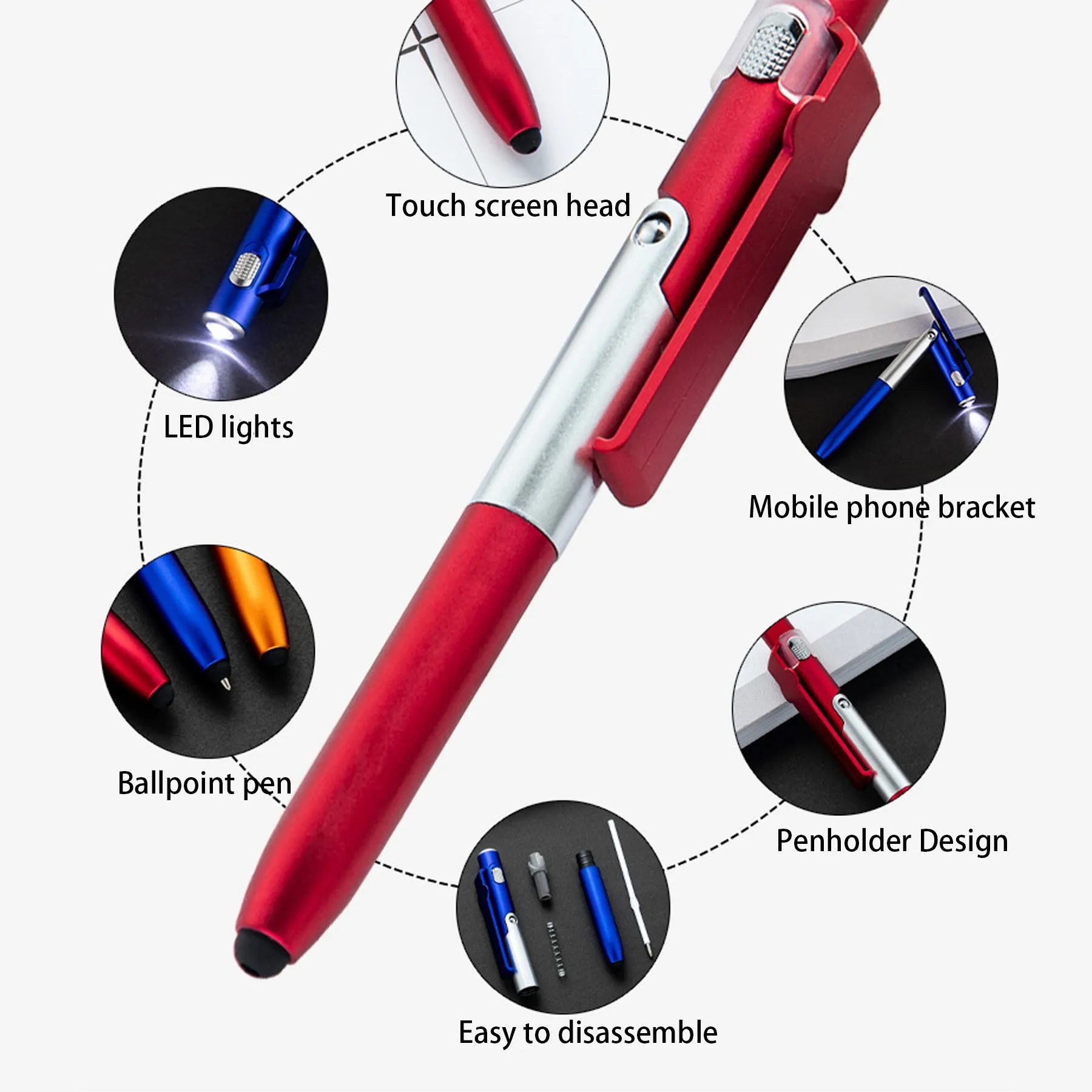 4-in-1 Ballpoint Pen with Stylus,Phone Holder,and LED Light 11