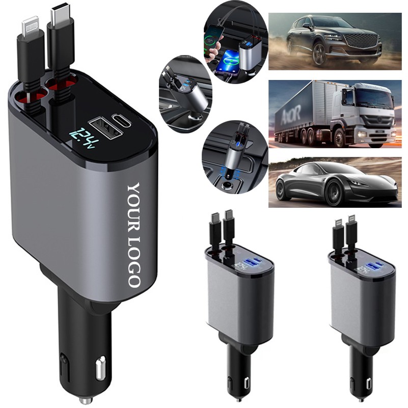 Autolader Retractable Cables Mobil 4 in 1 Car Charger 3