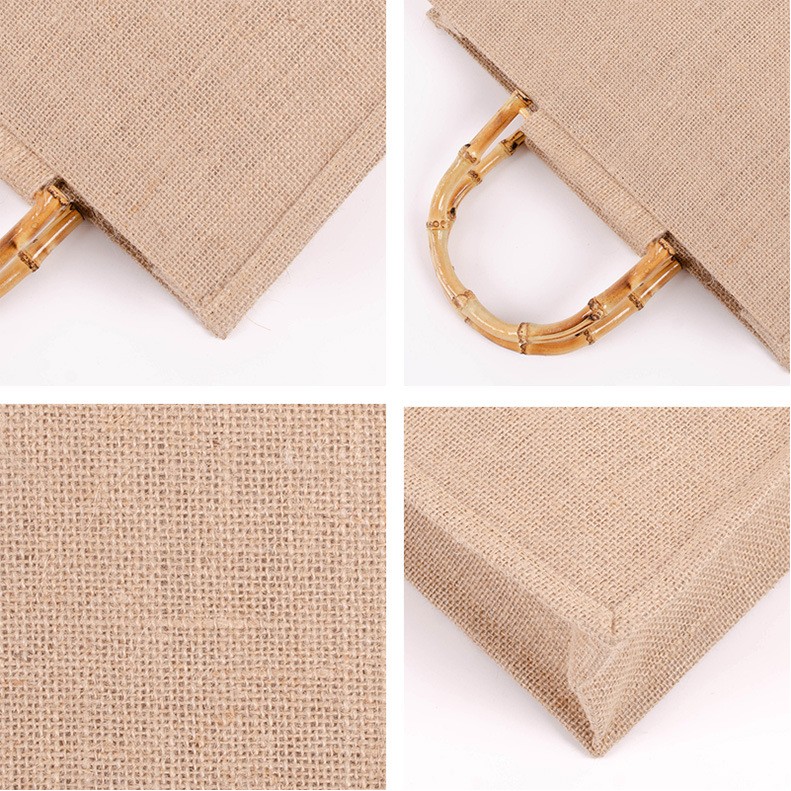 Jute Tote Bag With Bamboo Handle, custom tote bag with logo imprint 3