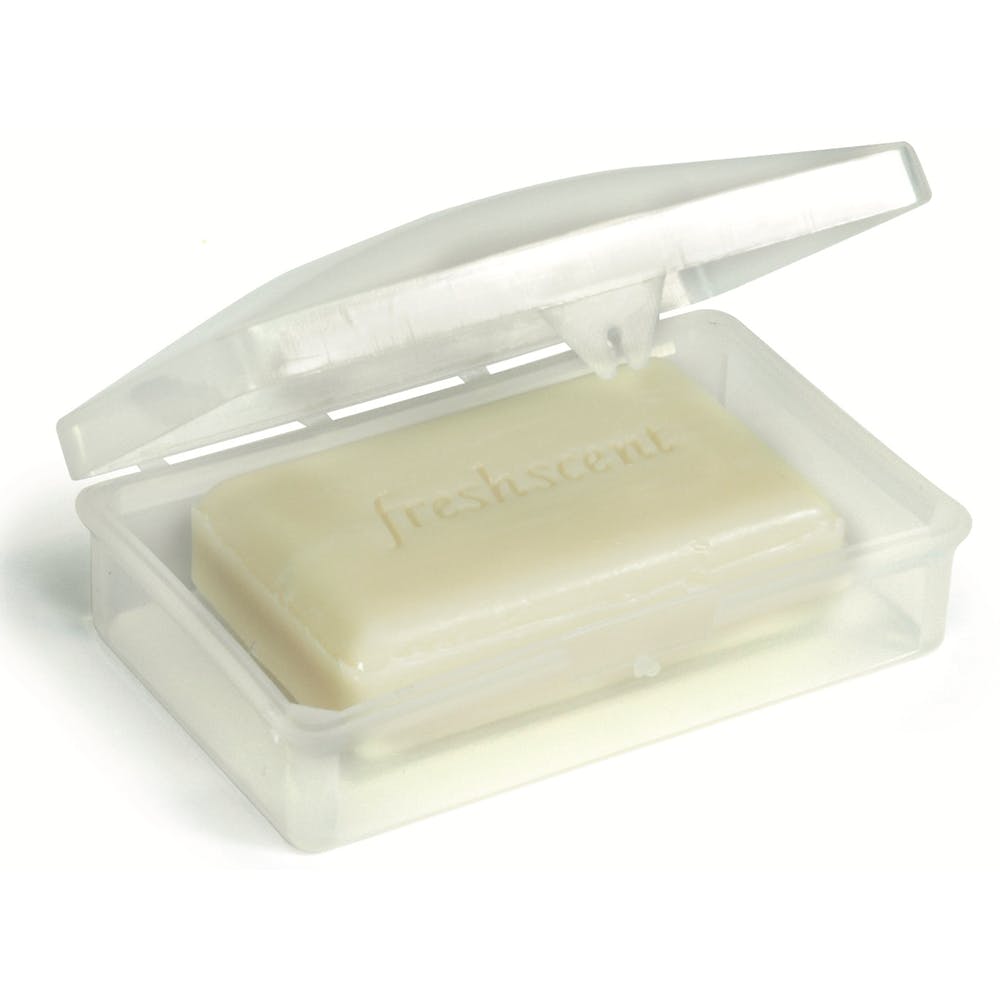 Hinged Soap Dishes - Clear Plastic, promotional household item with logo imprint 2