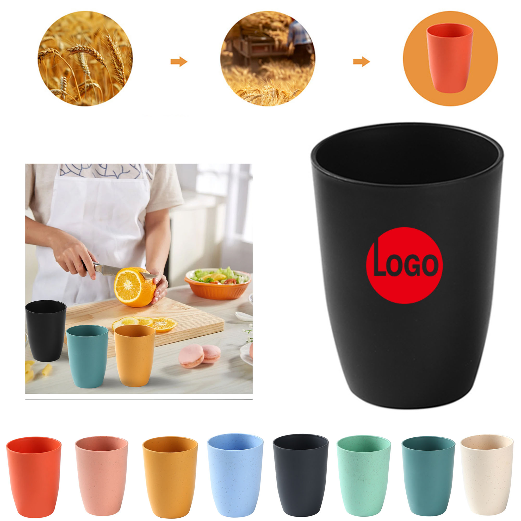 Drop-Proof Wheat Straw Eco-friendly Cups Customized Logo 2