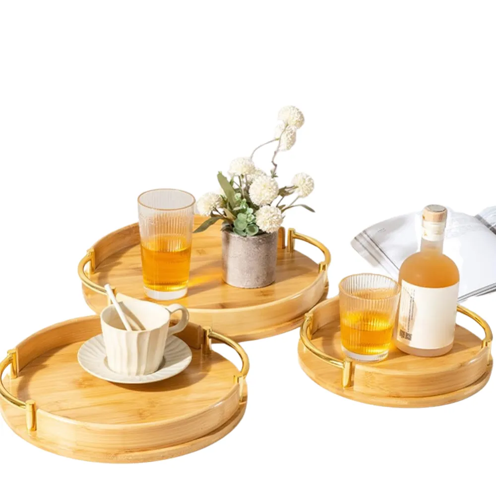 Round Bamboo Wooden Serving Tray 2