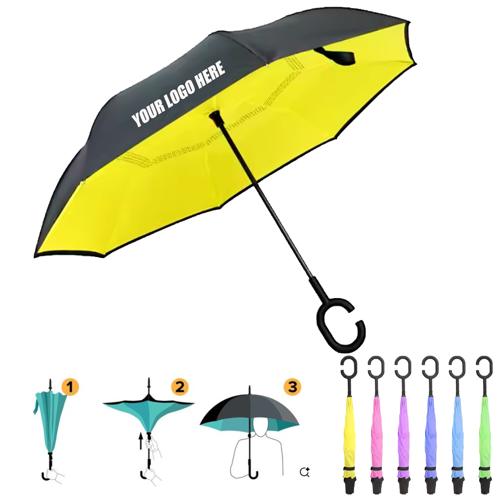 Double Layer Reverse Umbrella with C Shaped Handle 2