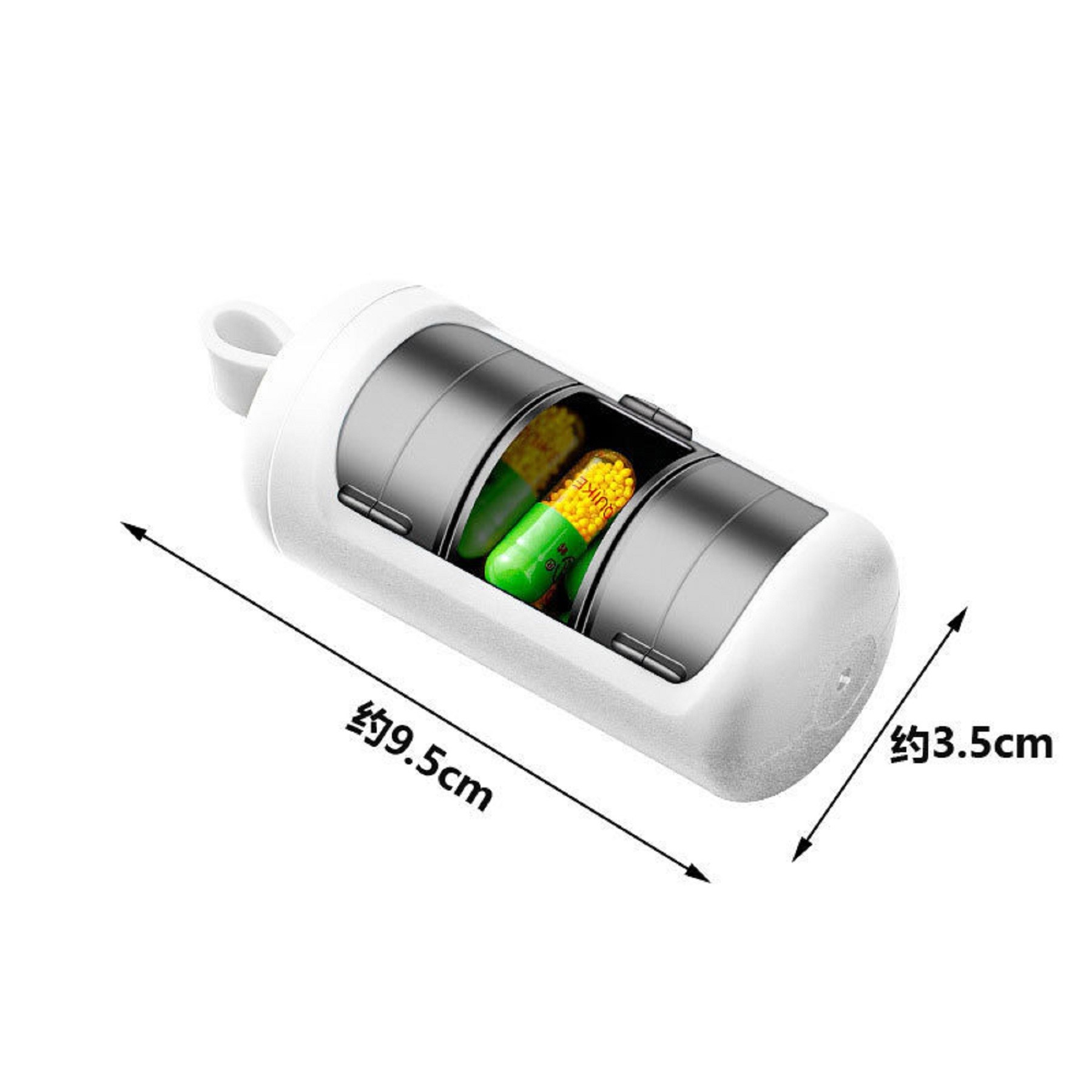Portable Three-Compartment Windowable Pill Box 2