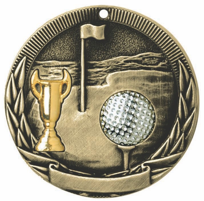 Golf Tri-Colored Medal 2" 2