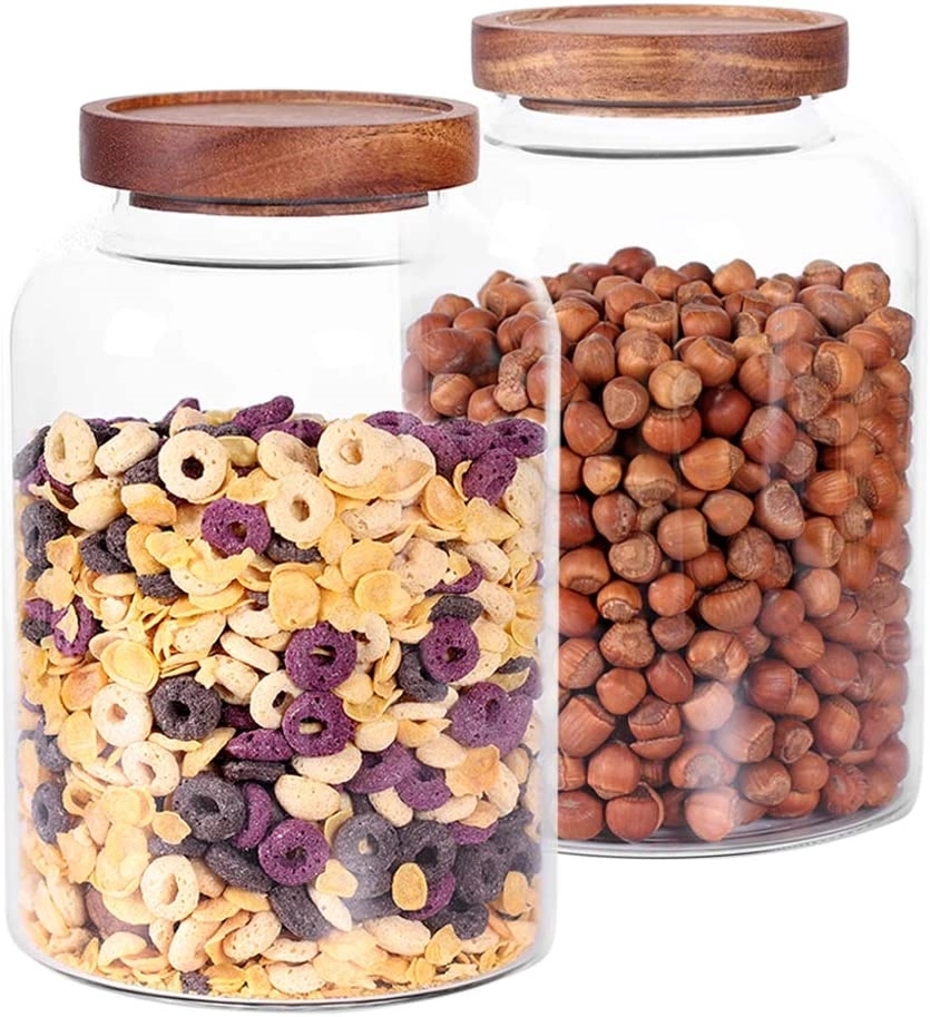 Thicken Glass Storage Jar Food Container With Wooden Lid 7