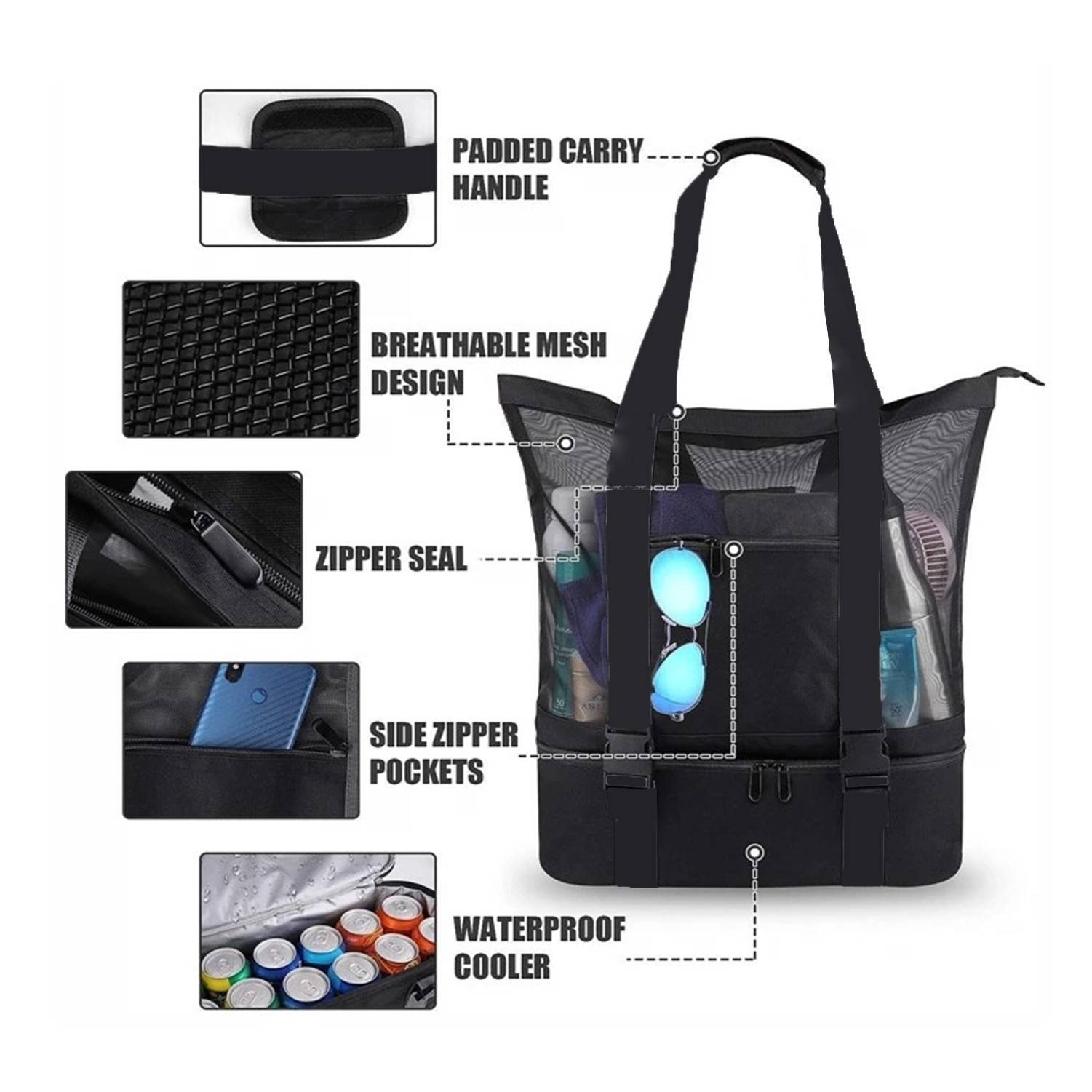 Detachable Mesh Beach Tote Bag 3