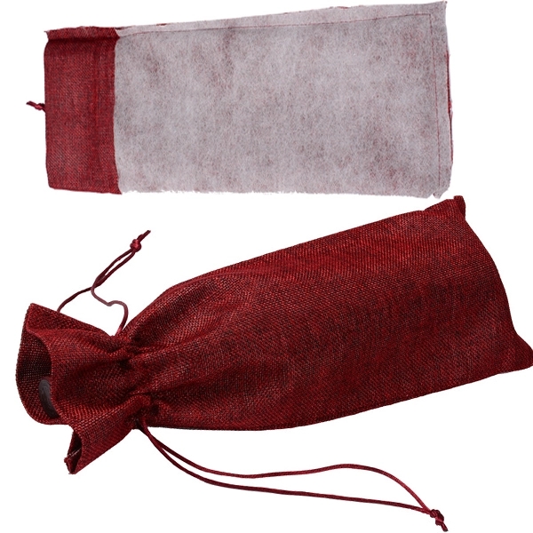 Burgundy Color Jute Drawstring Wine Bag 5