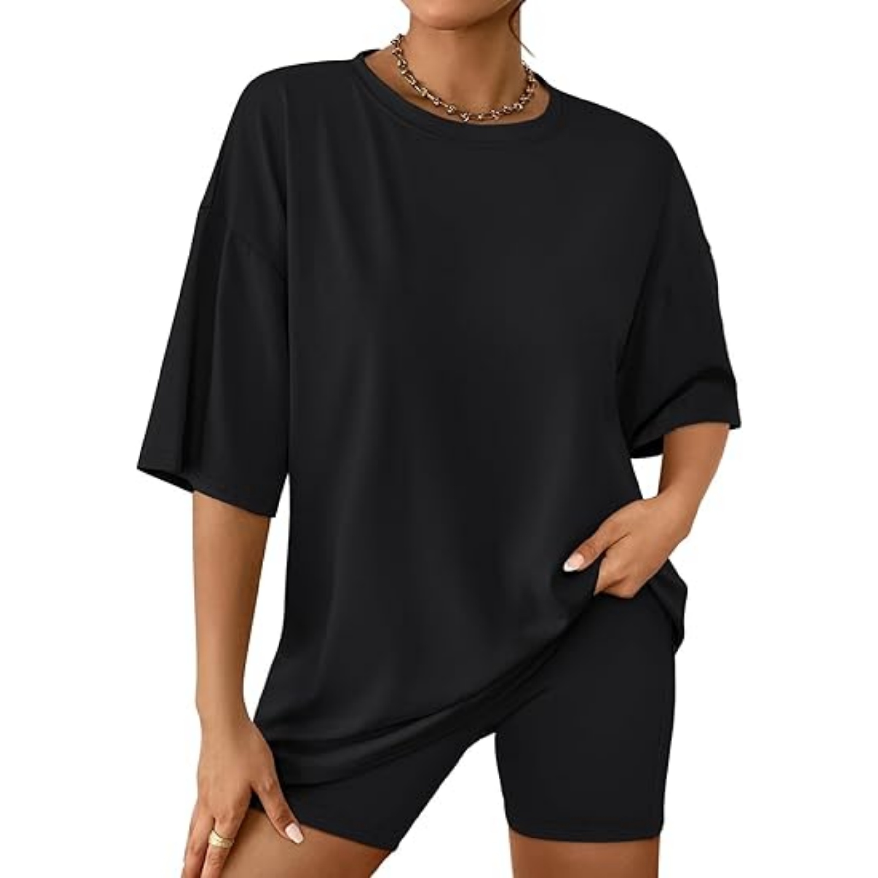 Womens Summer Oversized Tshirts Biker Shorts 9