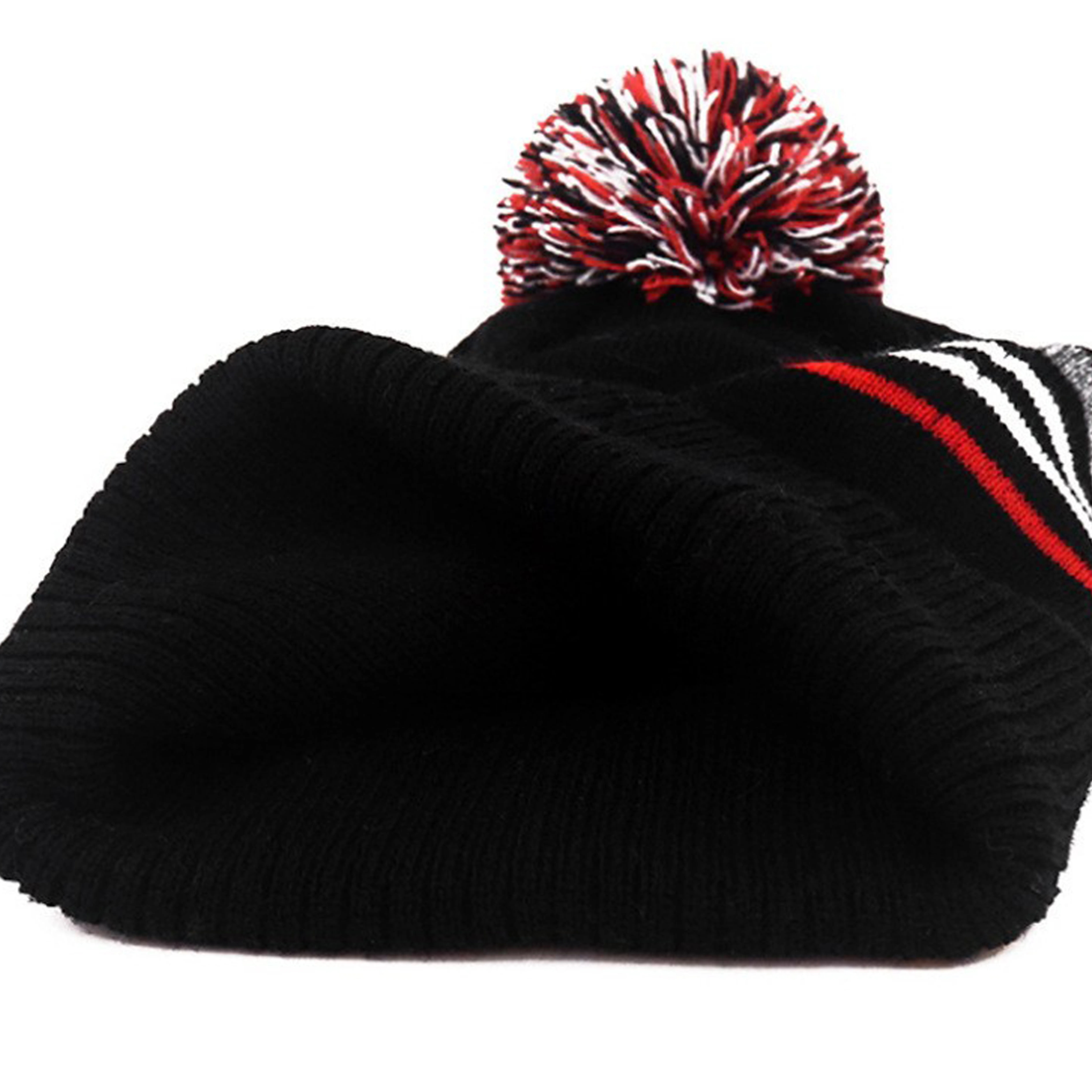 Strip Embroidered Pom Knitted Beanie 9