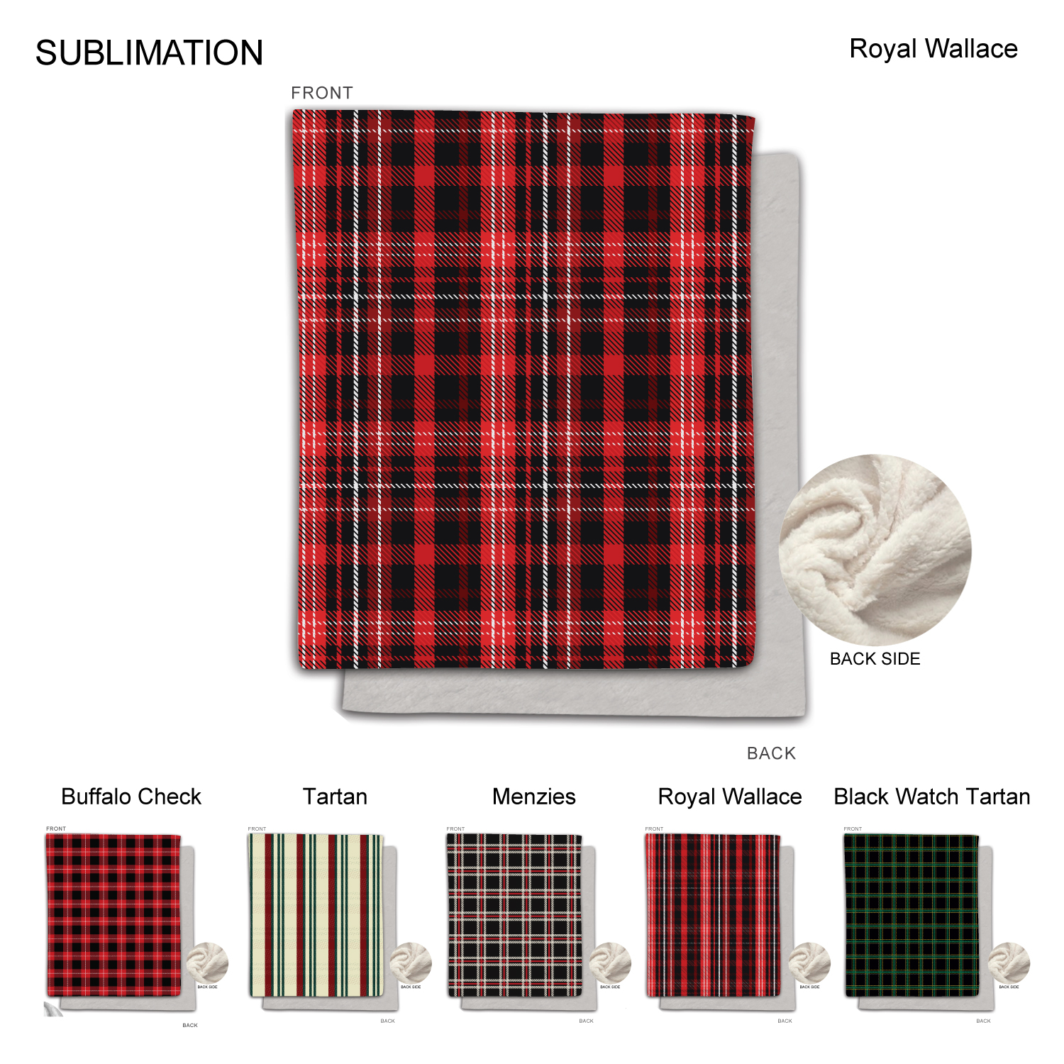 Stock Plaid Design Plush and Cozy Mink flannel Fleece blanket, 50"x60", Sublimated 5