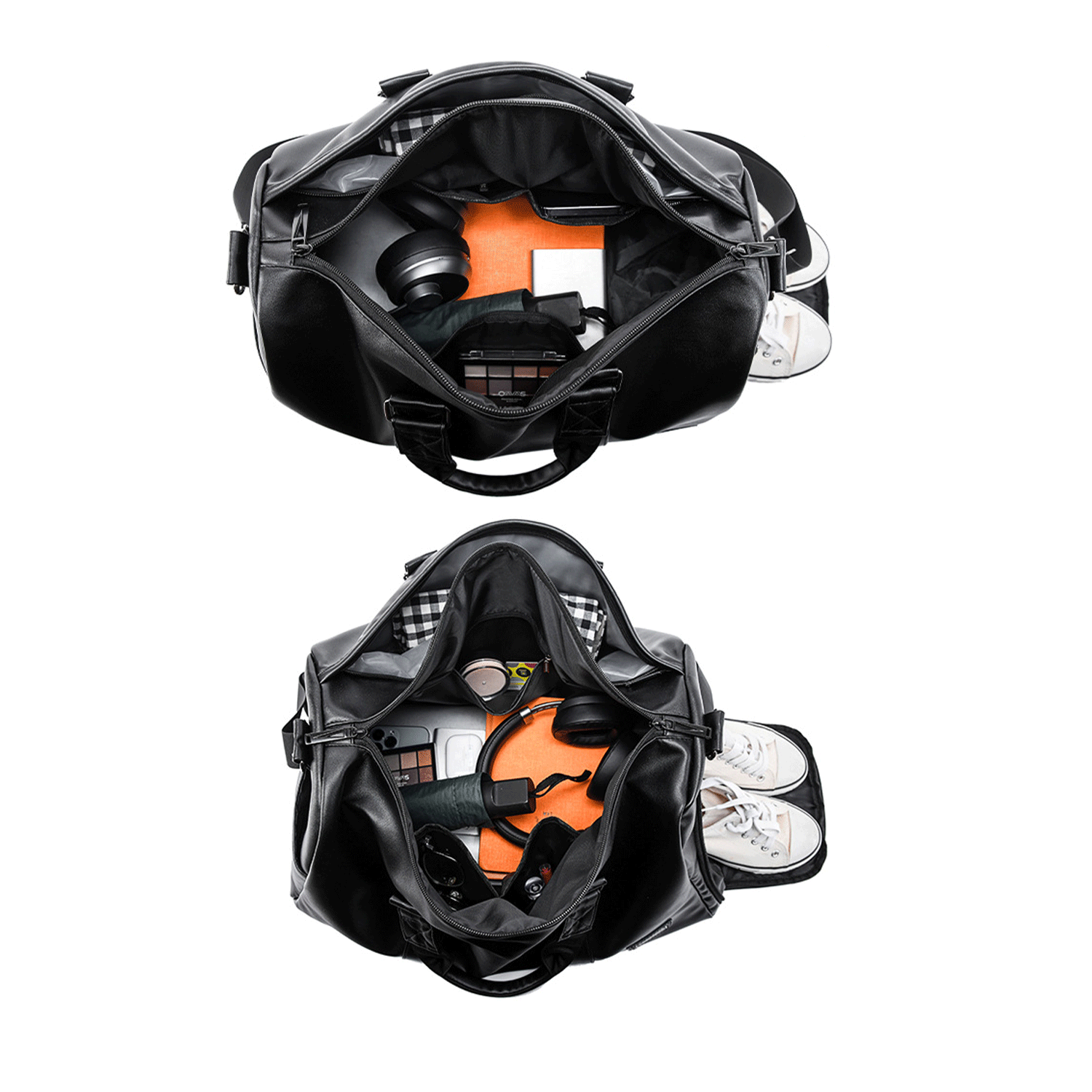 black spacious water-proof traveler PU leather Duffel Bag 8
