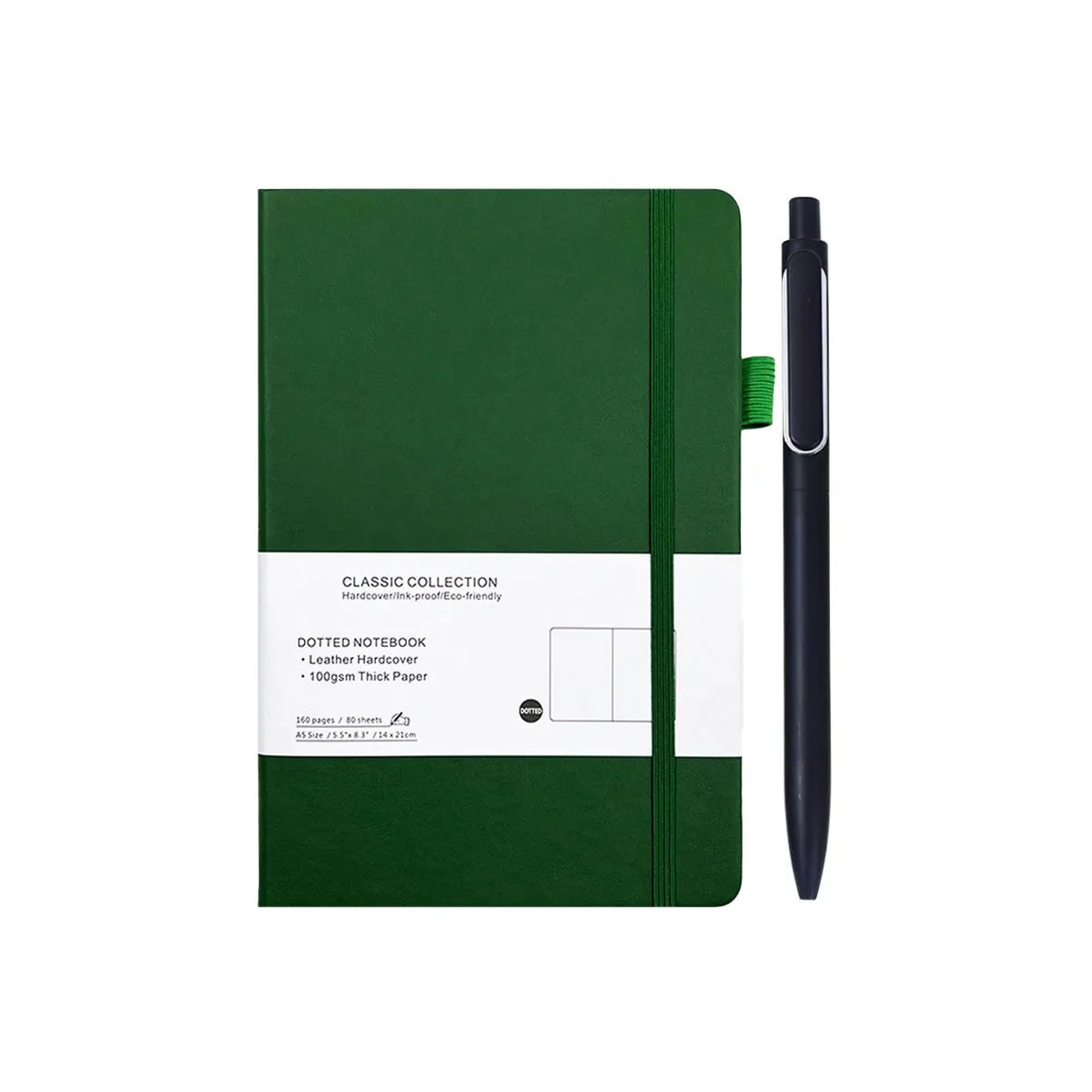 A5 Leather Cover Dotted Notebook With Metal Pen 6