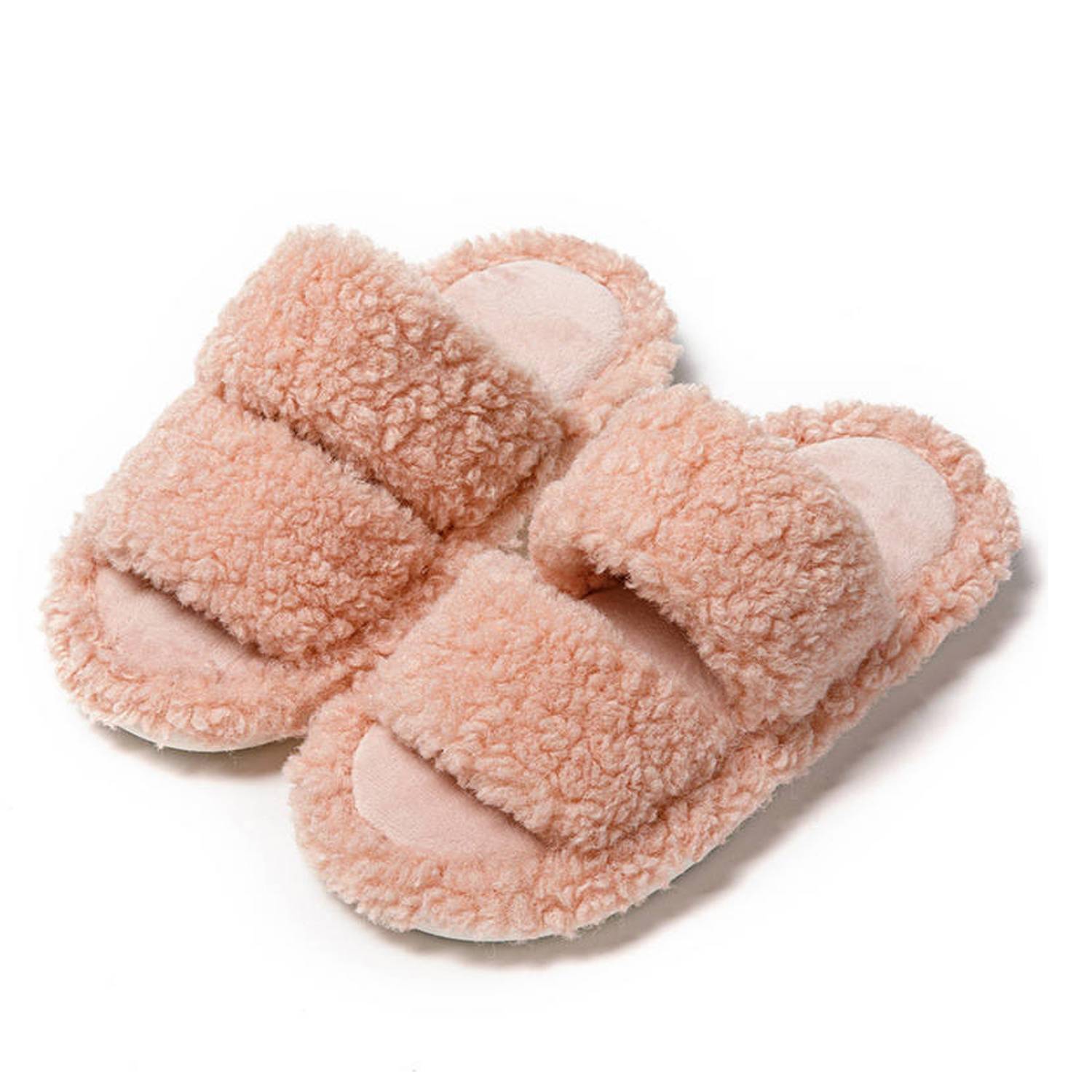 Womens Open Toe Fluffy House Slippers 11