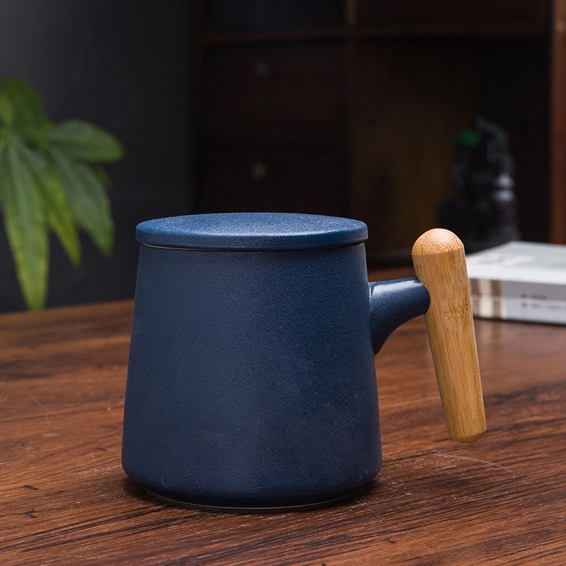 Custom 13.5oz bamboo handle ceramic mug with strainer 8