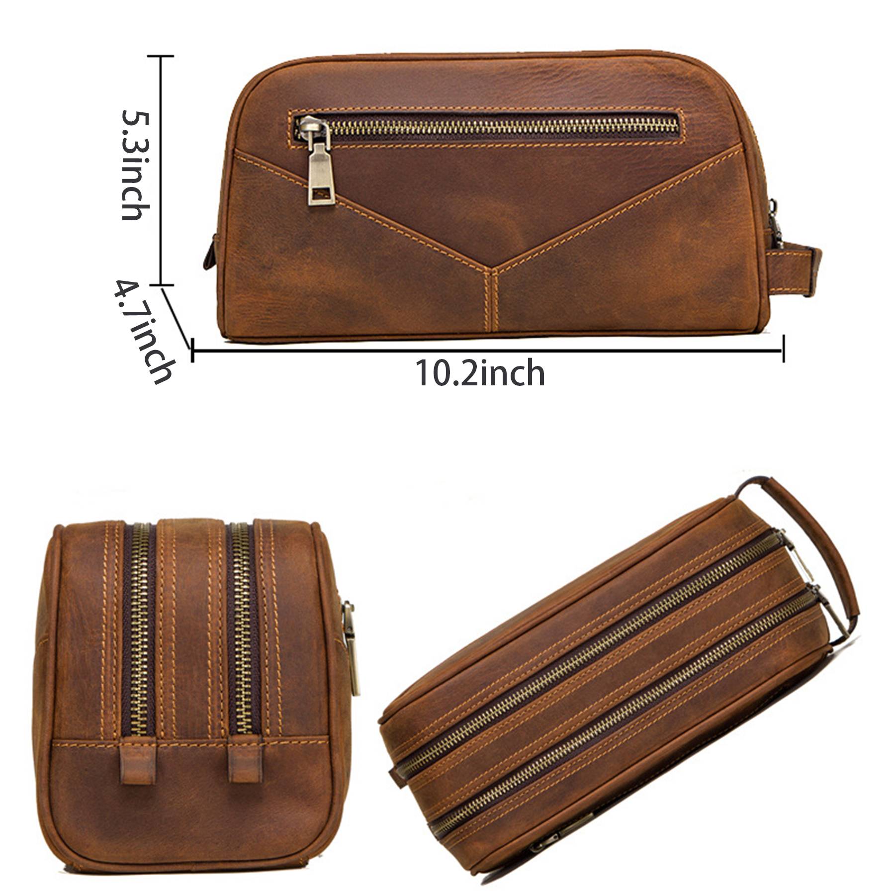 Genuine Leather Wear-resistant Crazy Horse Skin Makeup Bag 4