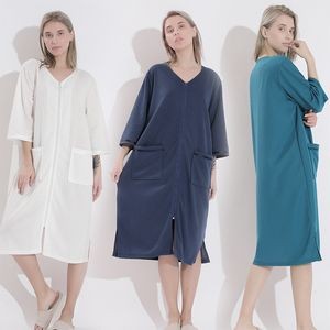 Unisex Zipper Front Nightdress Lightweight Waffle Bathrobe 2
