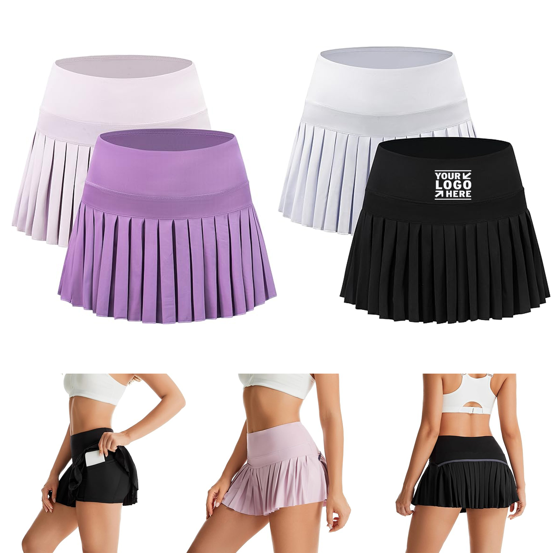 Women Tennis Golf Workout Running Pleated Skirt with Pocket   2