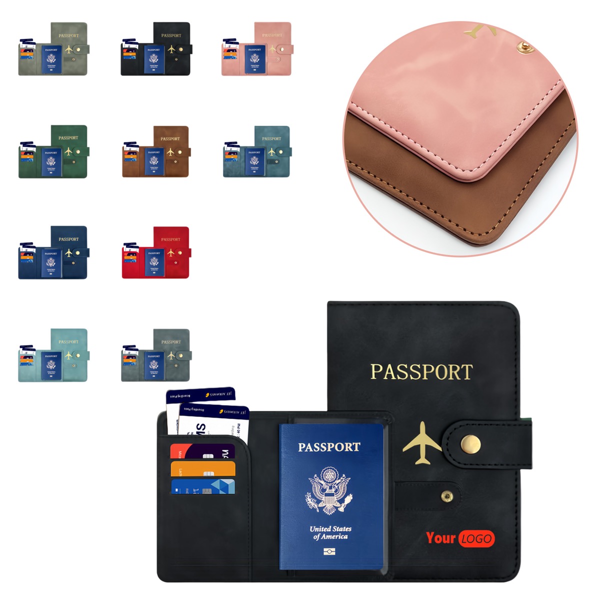 Multi-functional PU Leather Passport Holder With Buckle 2