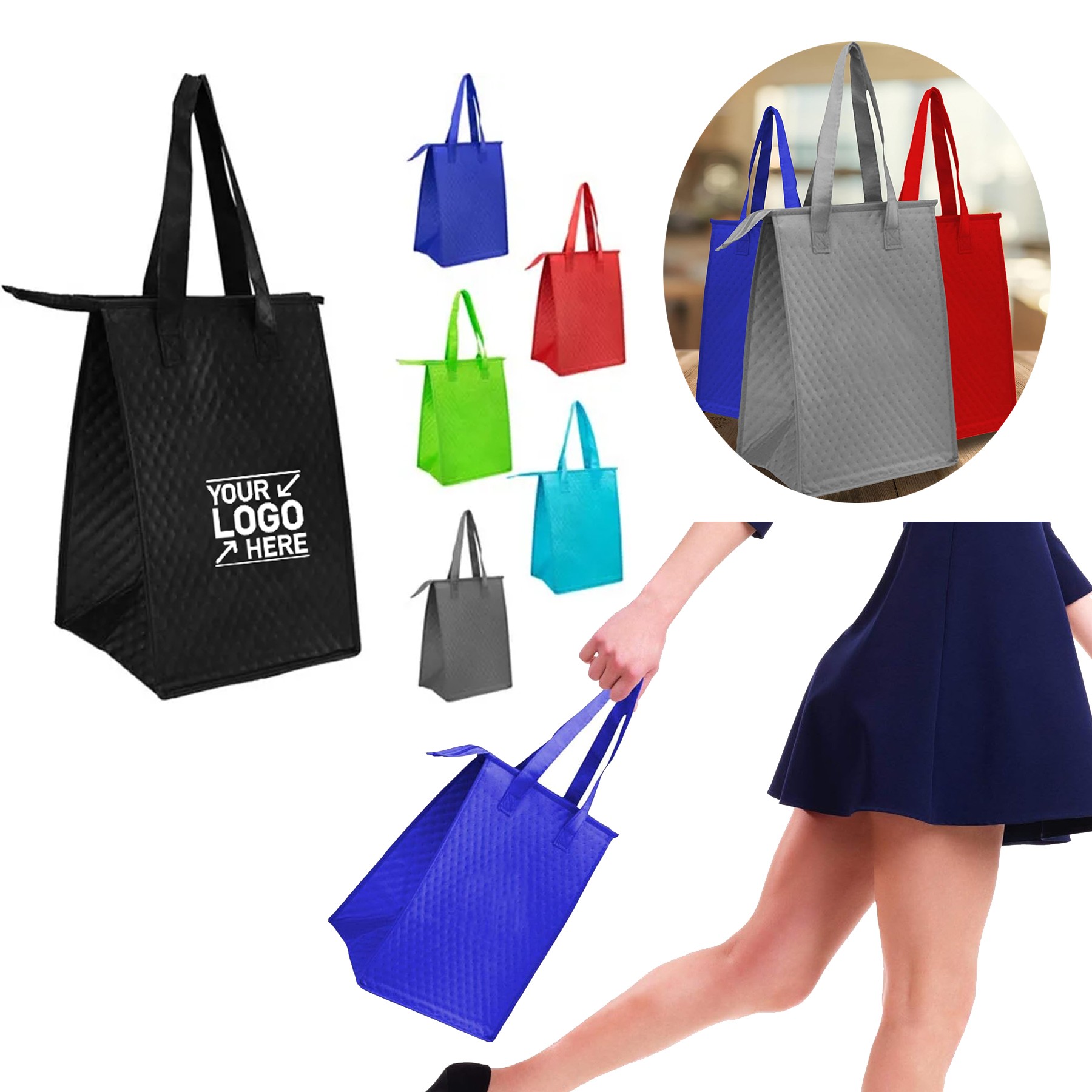 Custom Non-Woven Insulated Tote Bags Insulated Market Bag Lunch Cooler Bag