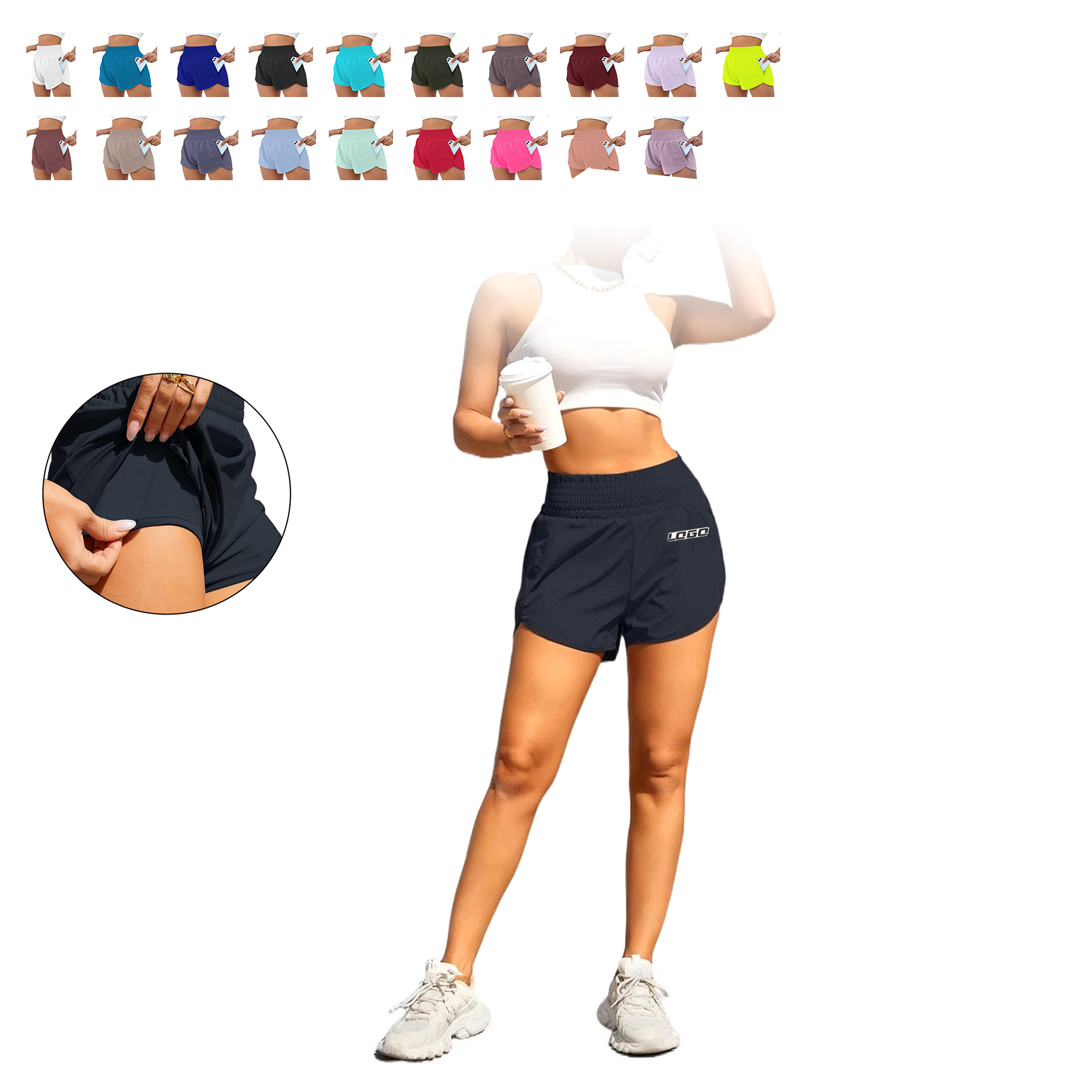 High Waist Running Pocket Elastic Women's Shorts 2