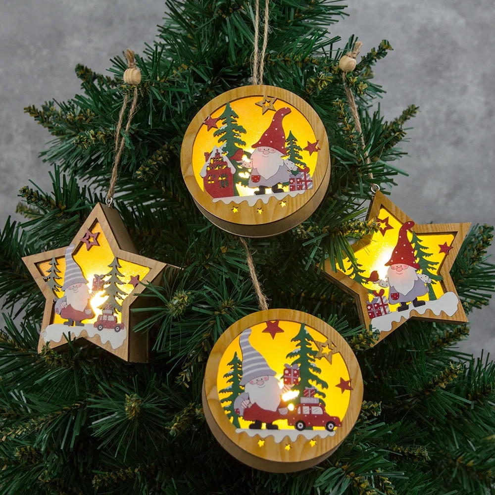 Christmas Wood Cutouts Pendants with LED Lights 1