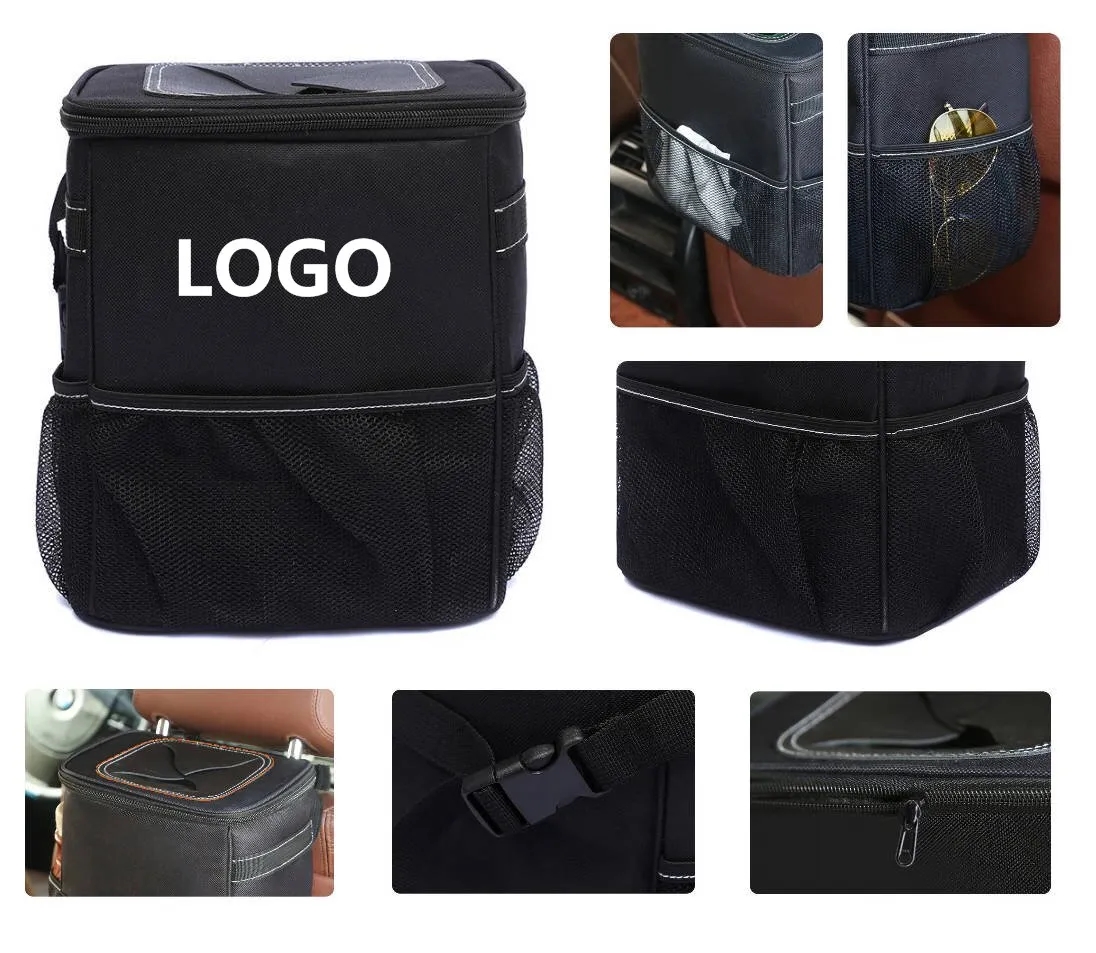 Car Trash Can with Lid and Storage Pockets 4