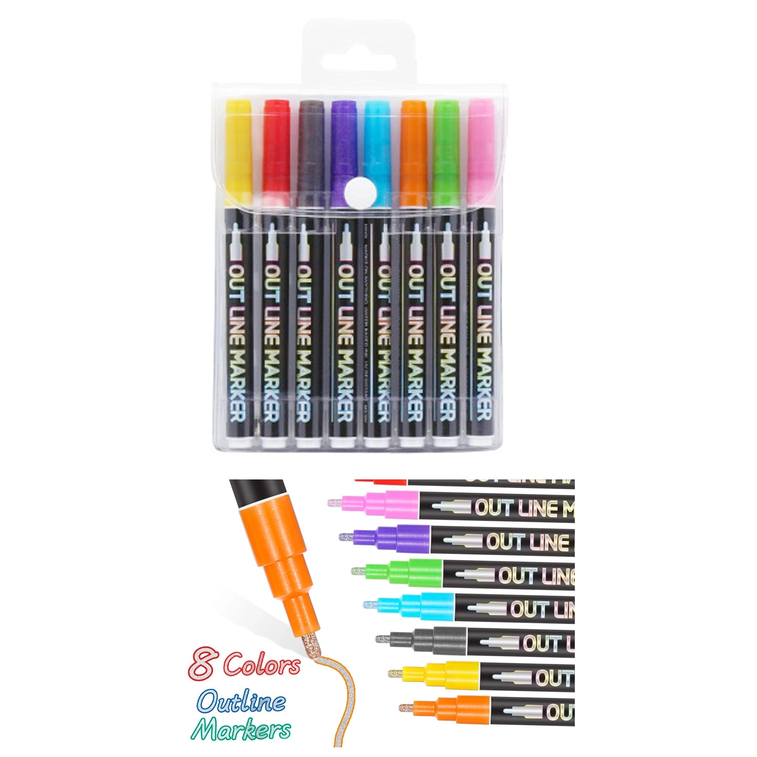 8 Colors Double Line Metallic Markers Outline Metal Pens 1