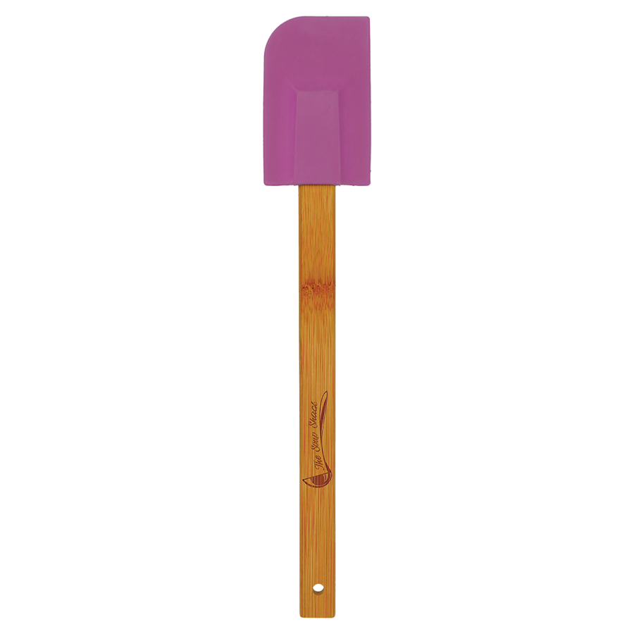 11 3/4" Purple Silicone Spatula with Bamboo Handle 2