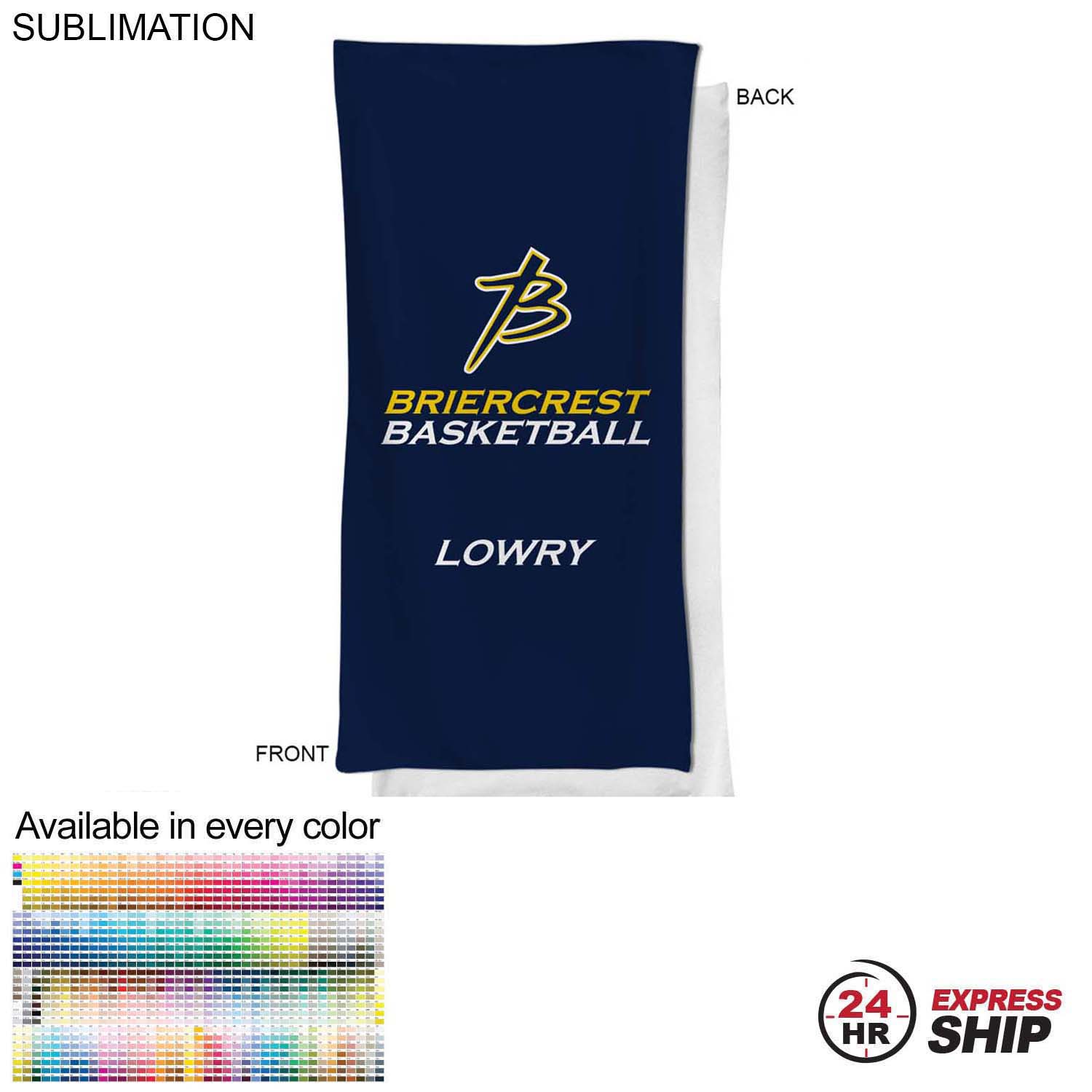 24 Hr Express Ship - Team Towel in Microfiber Dri-Lite Terry, 20x40, Sublimated bench, neck towel 4