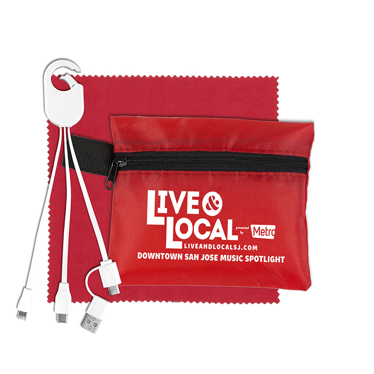 Mobile Tech Charging Cables In Zipper Pouch Components inserted into Polyester Zipper Pouch 9