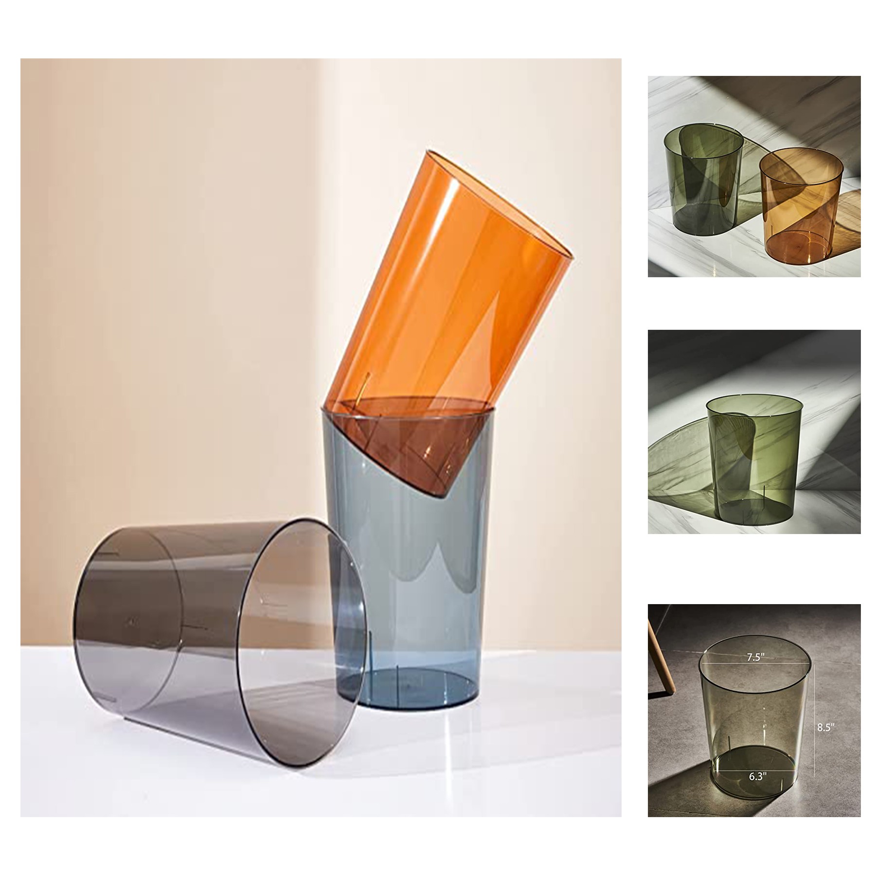 Small Round Plastic Clear Trash Can 3