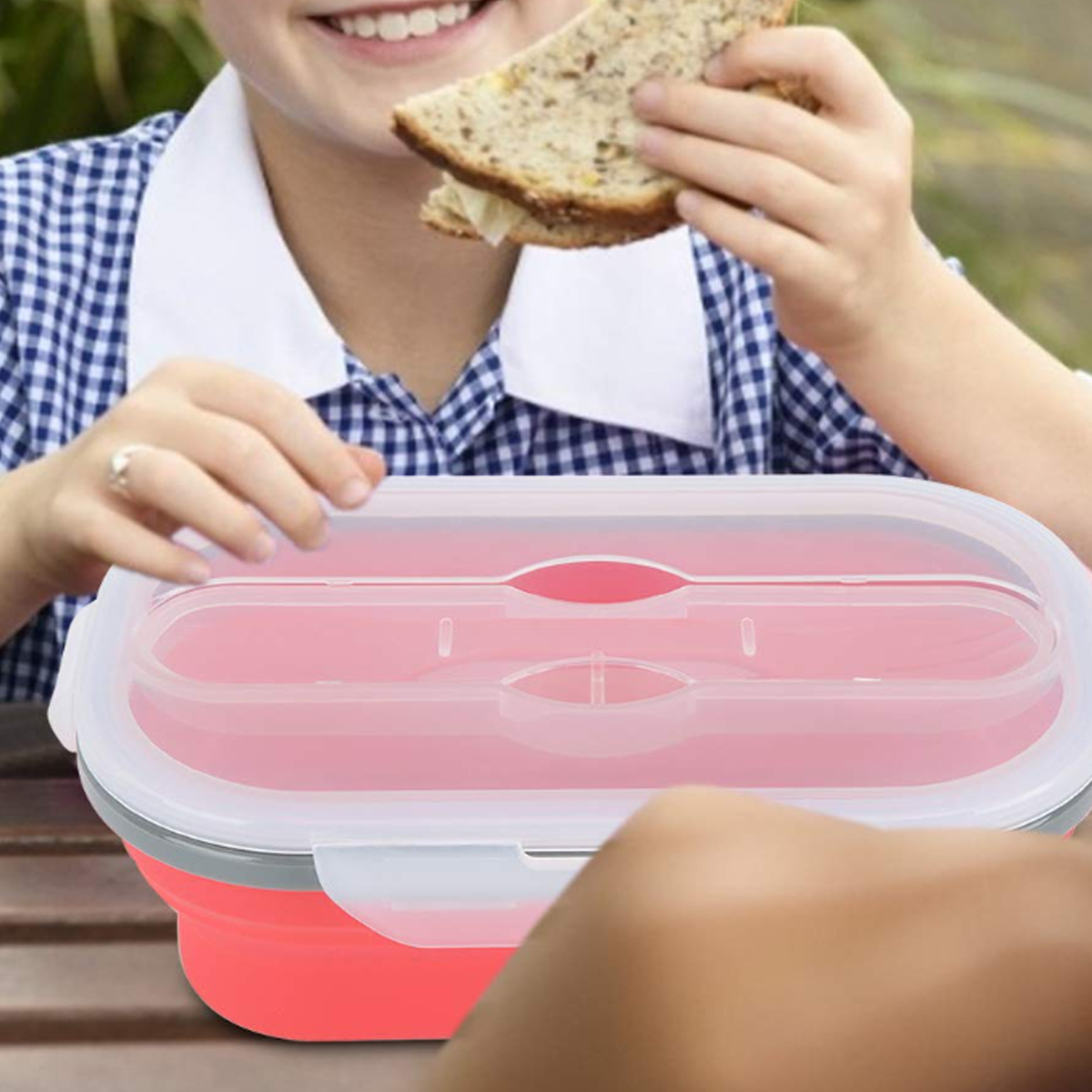 20Oz. Collapsible Silicone Lunch Box with Lid and Cutlery 3