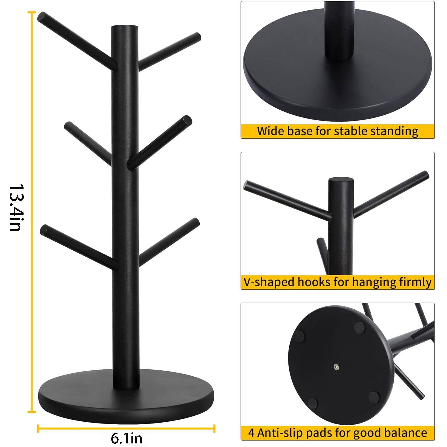 Wooden Tree Mug Holder w/ 6 Hooks 4