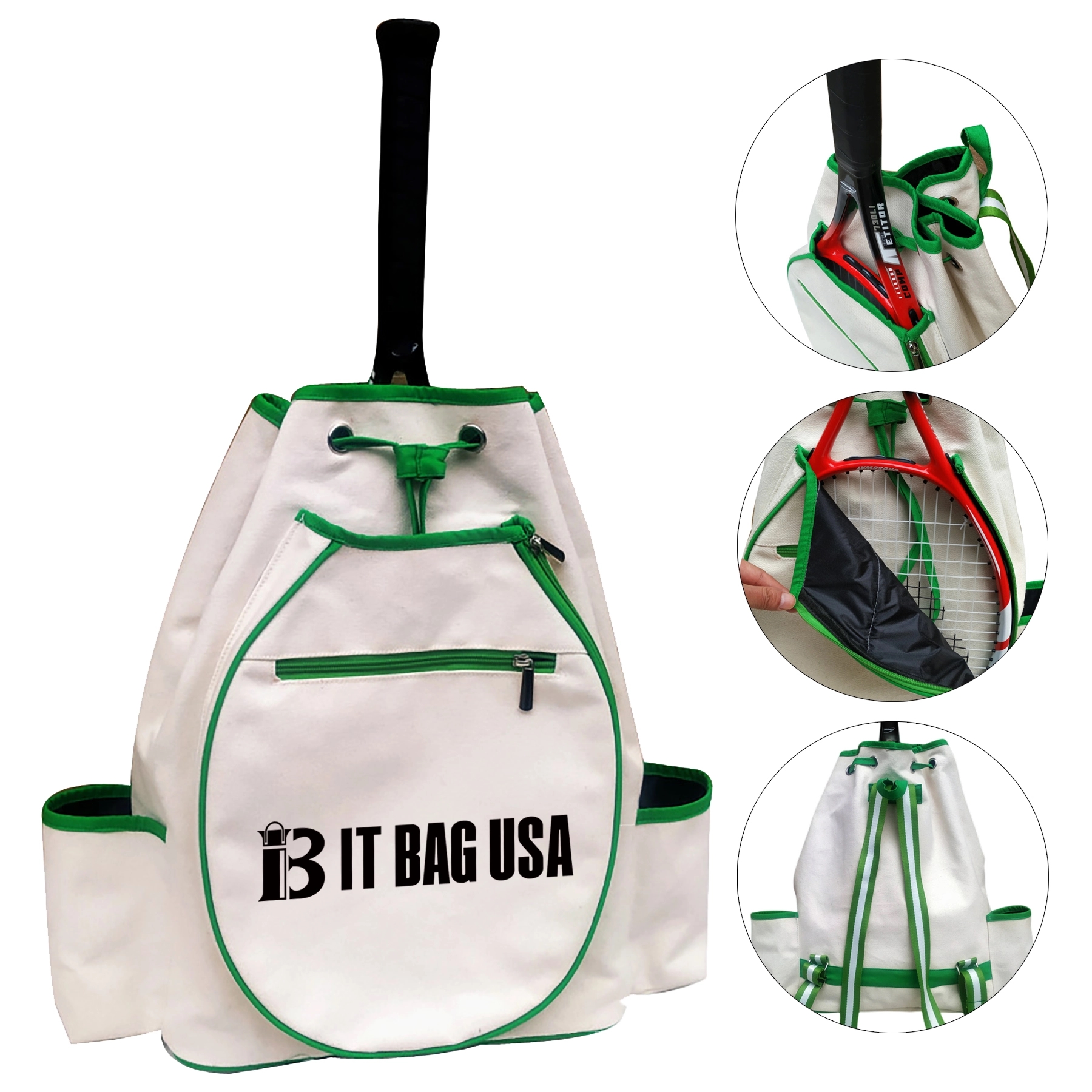 Tennis Canvas Backpack Lightweight Racket Bag 4