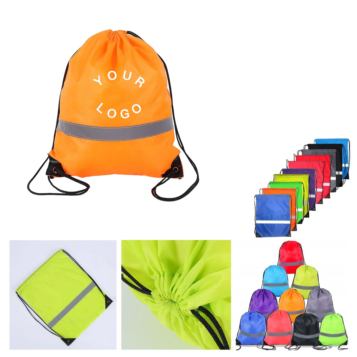 Durable Nylon Reflective Drawstring Backpack 3