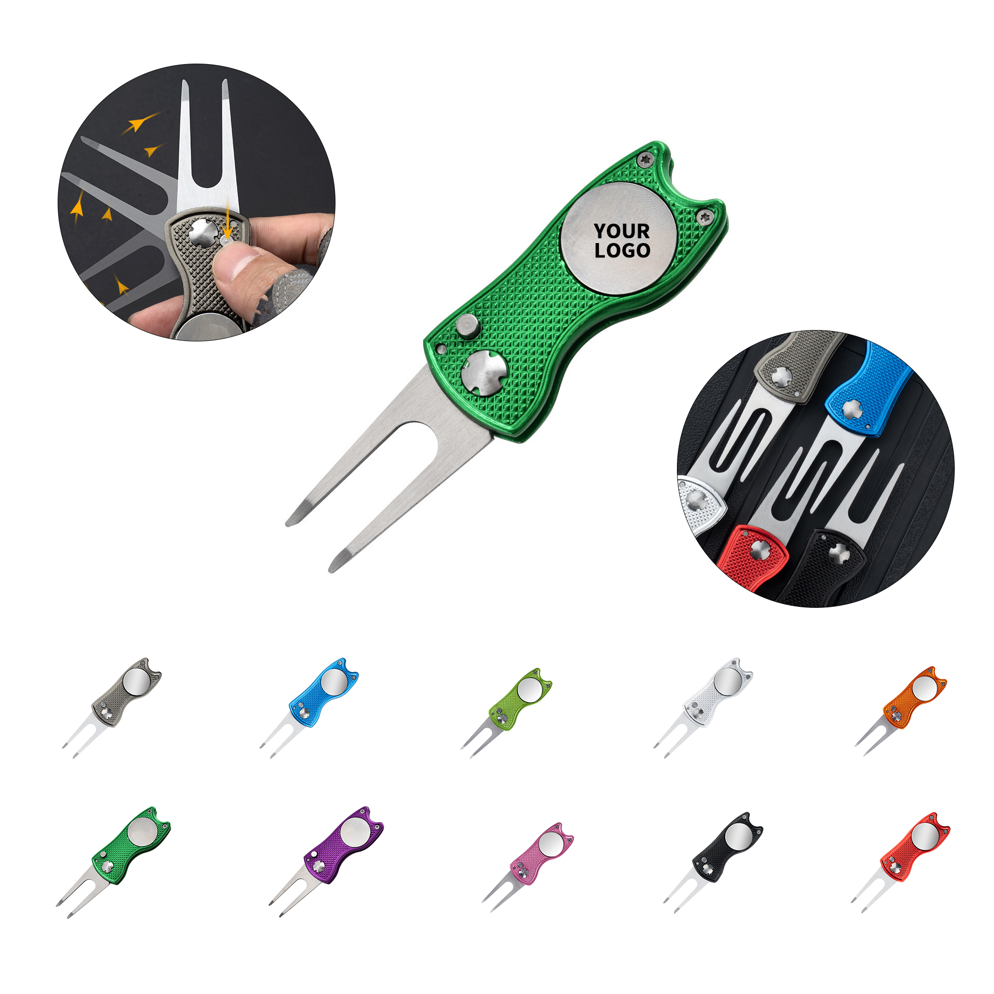 Foldable Stainless Steel Divot Fixer With Magnetic Marker 2.76" 4