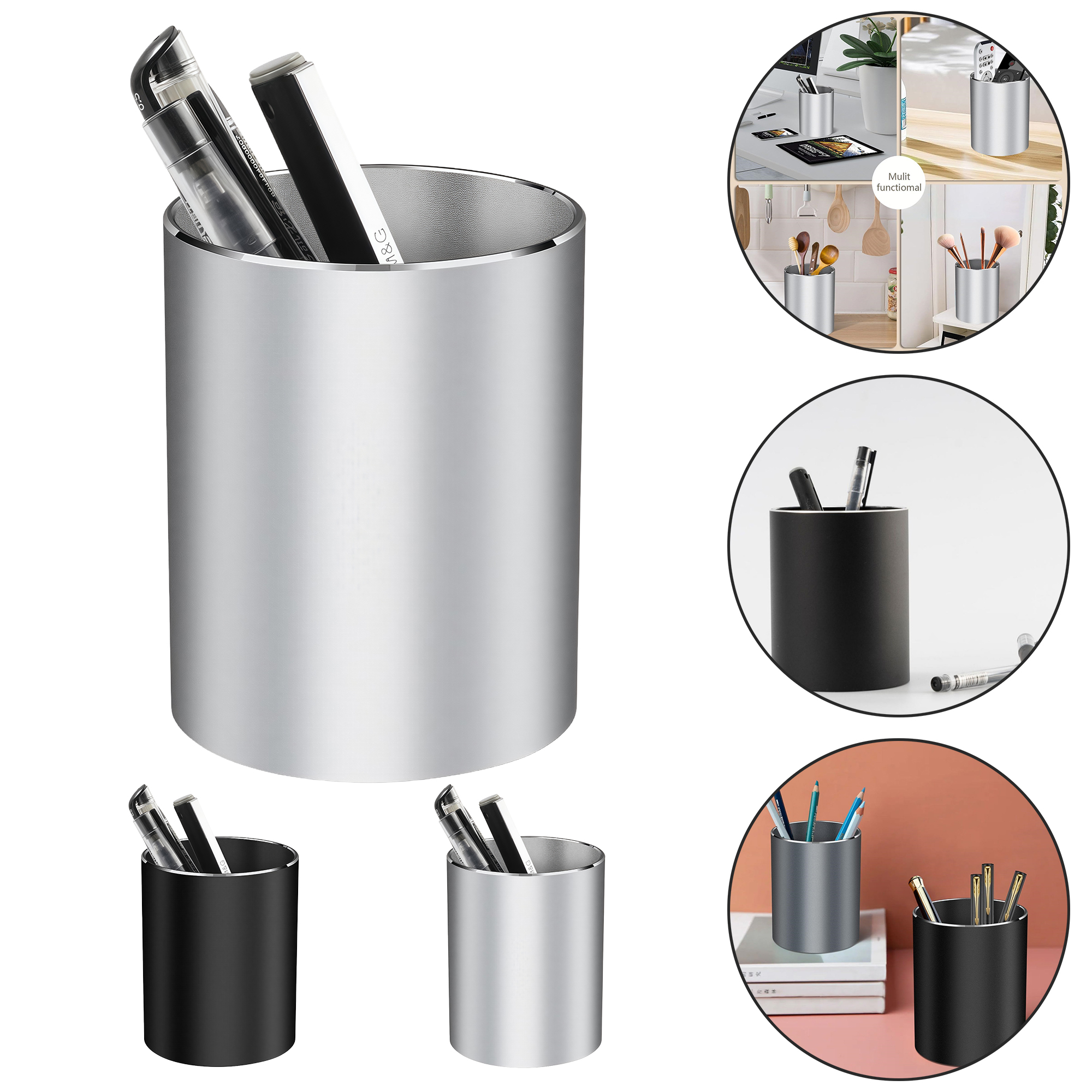 Aluminum Round Pen Holder Desktop Organizer for Office Business Metal Cosmetic Creative Pencil Cup 3