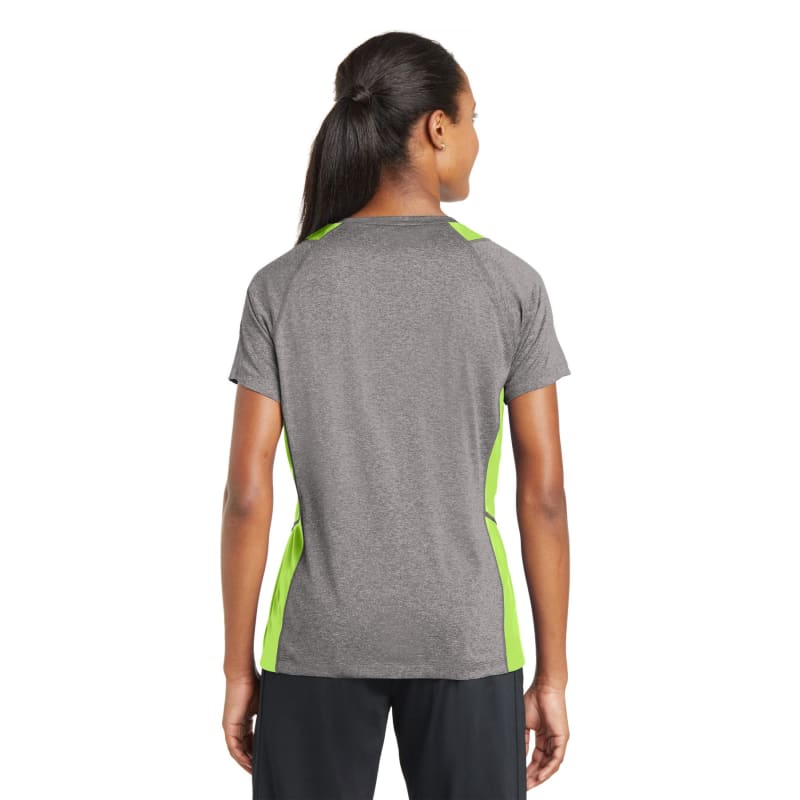 Sport-Tek Women's Heather Colorblock Contender V-Neck Tee. 30