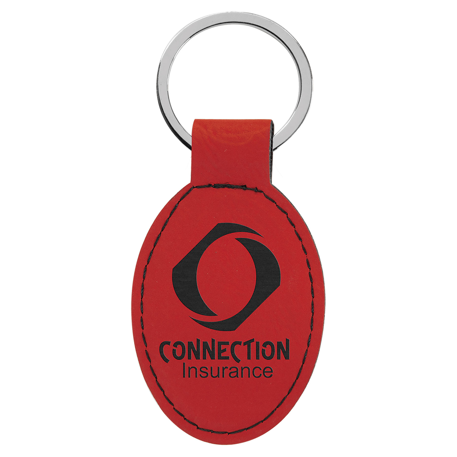 Red Leatherette Oval Keychain 3