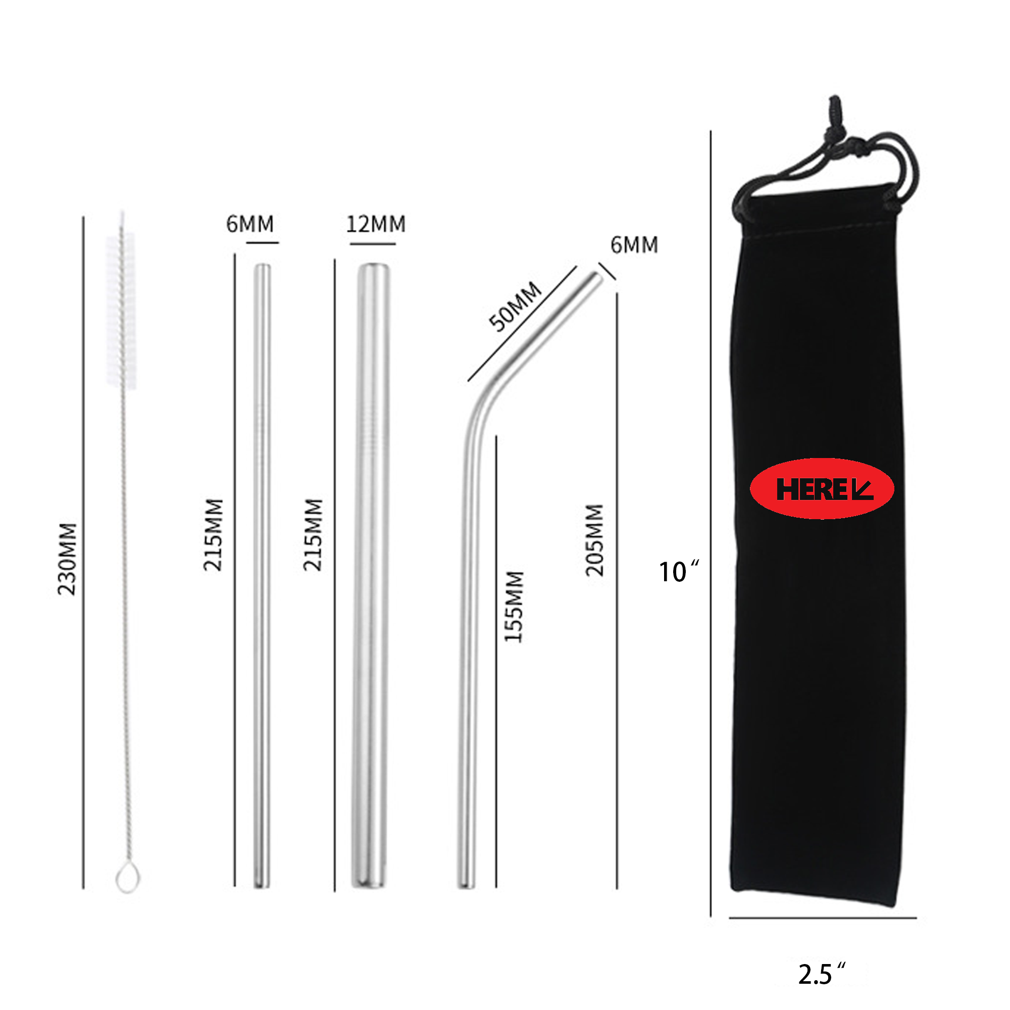 Stainless Steel Straw Cleaning Kit Reusable Metal Straws 2