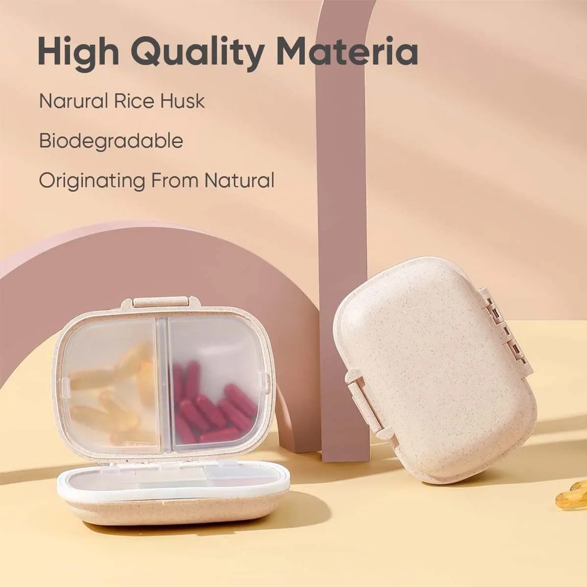 8 Compartments Wheat Straw Portable Daily Pill Organizer 1