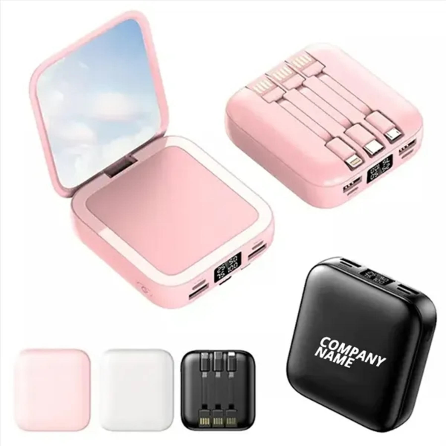 10000mAh Mirror Power Bank with Built-in Cables
 1