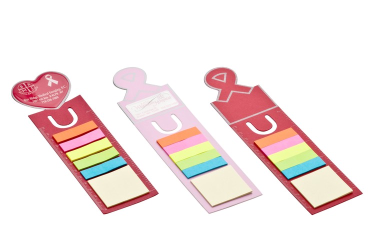 Red Ribbon Recycled Cardboard Ruler with Sticky Notes and Full Color Imprint 2