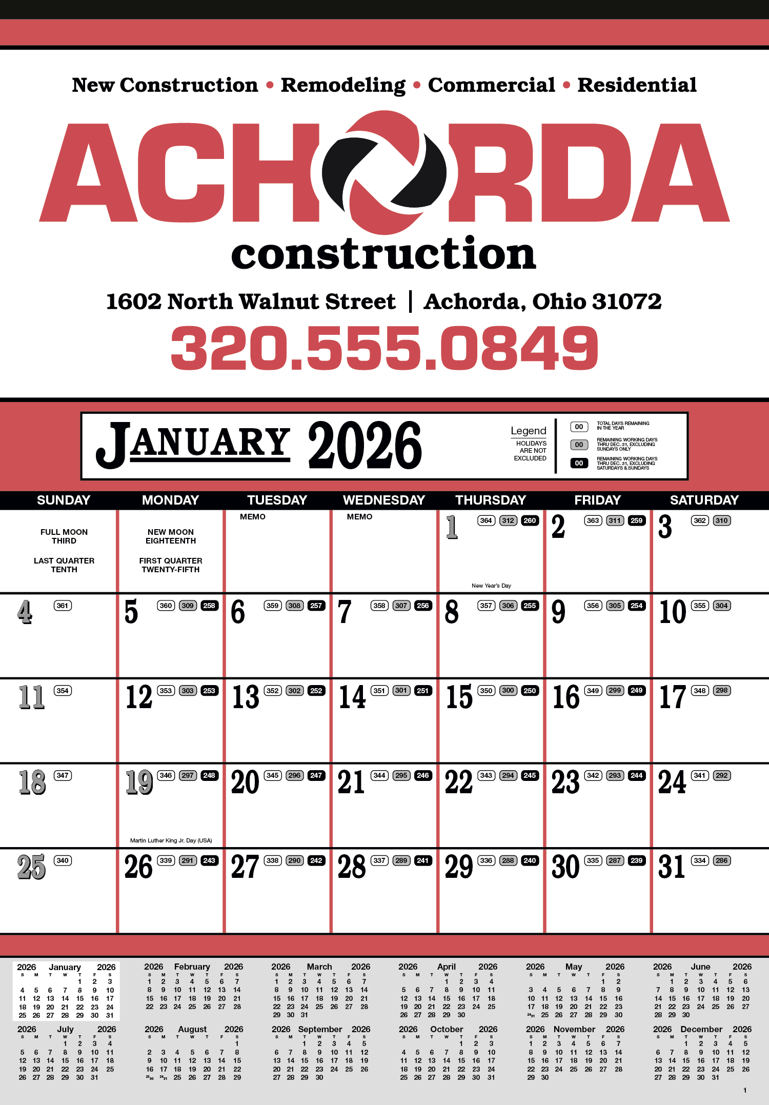 Skinner & Kennedy® Contractor's 12-Sheet Calendar 2