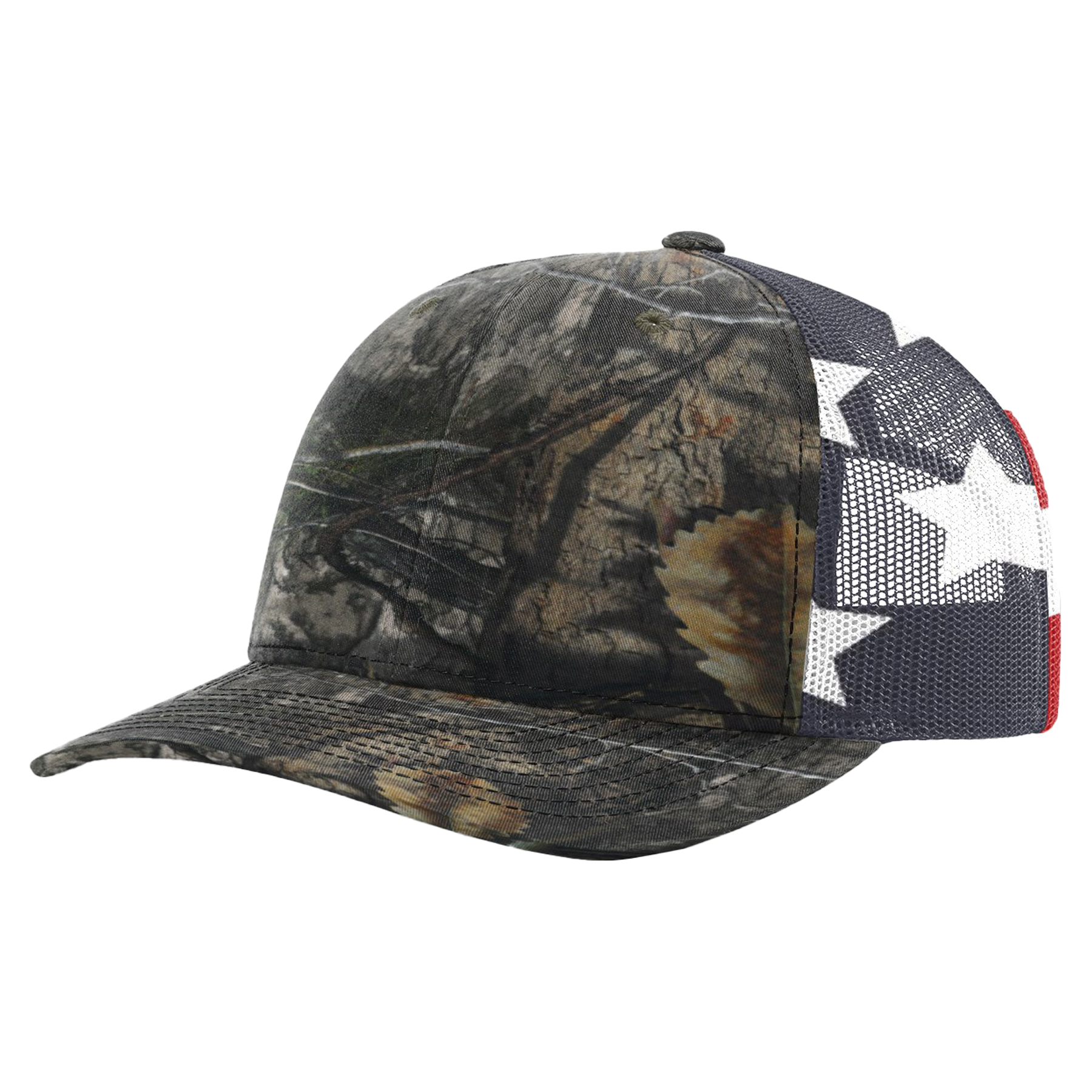 Richardson 112PM Printed Mesh Snapback Trucker Hat w/Leatherette Adhesive Patches or Embroidery 40