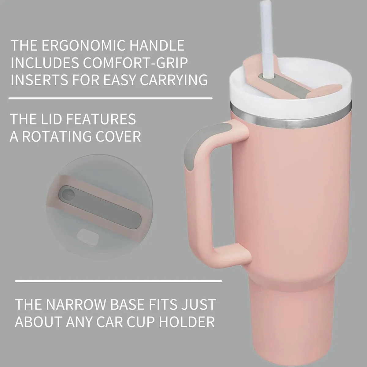 30oz Insulated tumbler with Handle and Straw Lid 2