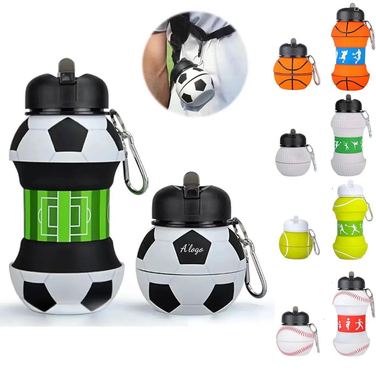 Clip-On Collapsible Silicone Sport ball Water Bottle 2